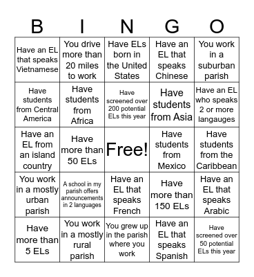 EL Community of Practice Bingo Card