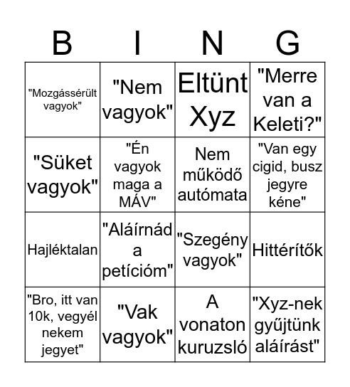 Keleti Bingo Card