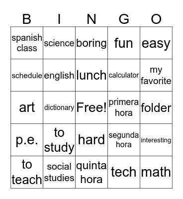 vocab Bingo Card