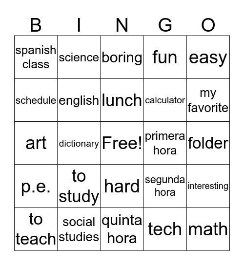 vocab Bingo Card