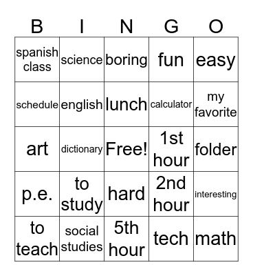 vocab Bingo Card