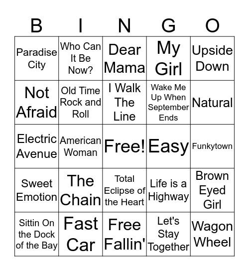 Music Bingo 11 Bingo Card