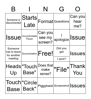 Teleconference Meeting Bingo Card