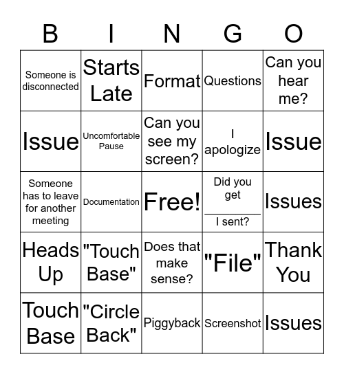 Teleconference Meeting Bingo Card