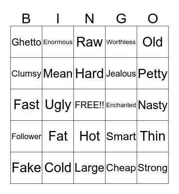 Banging For Adjectives!! Bingo Card
