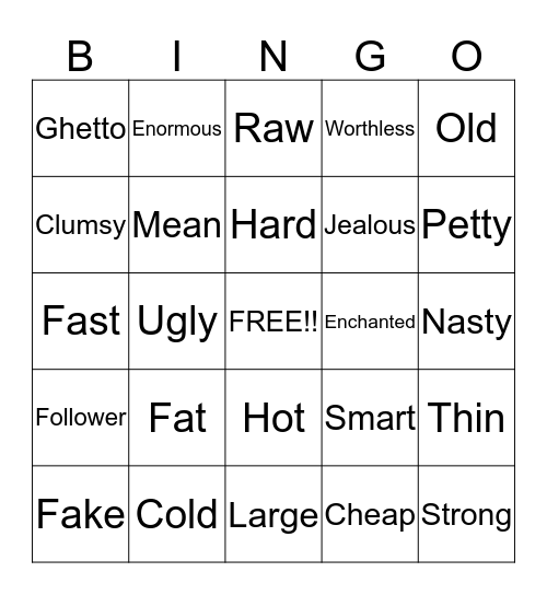Banging For Adjectives!! Bingo Card