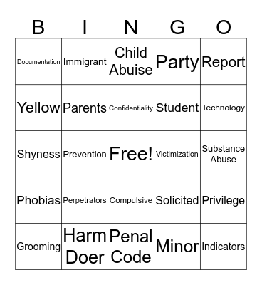 Sexual Assault Counselor Training Day Two Bingo Card