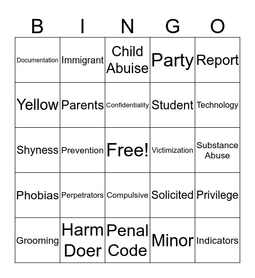 Sexual Assault Counselor Training Day Two Bingo Card