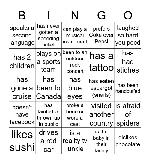 FIND SOMEONE WHO Bingo Card