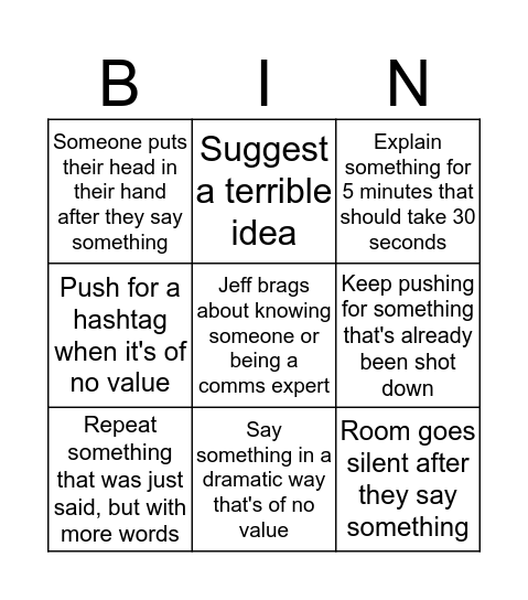 Meetings with Monique and Jeff Bingo Card
