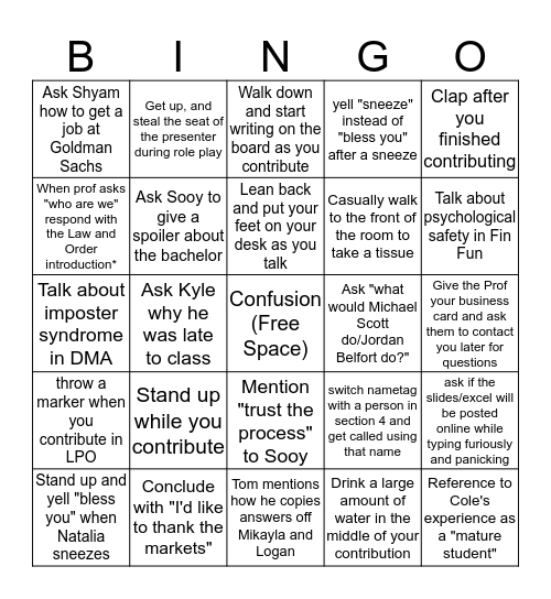 Section Three Contribution Bingo  Bingo Card
