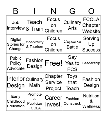 FCCLA COMPETITIVE EVENTS Bingo Card