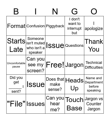 Teleconference Meeting Bingo Card