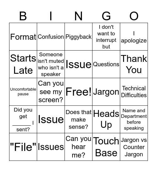 Teleconference Meeting Bingo Card