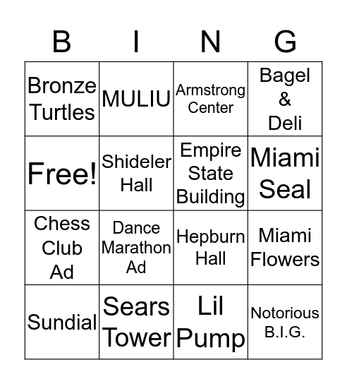 Project One Bingo Card