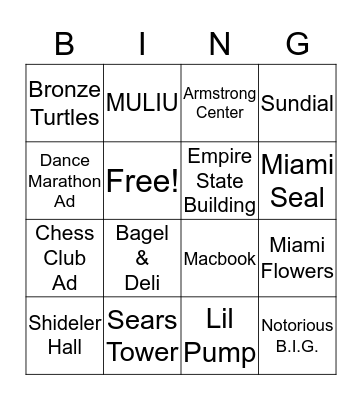 Project One Bingo Card