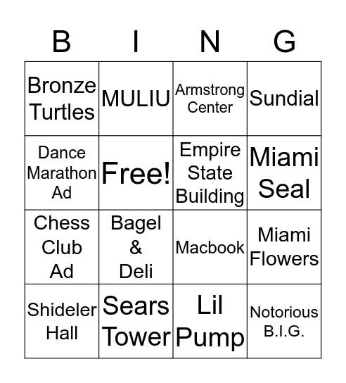 Project One Bingo Card