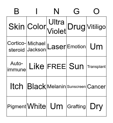 Vitiligo  Bingo Card