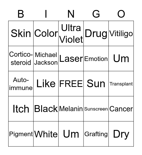 Vitiligo  Bingo Card