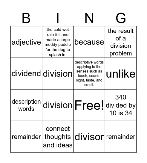 Academic Vocab Bingo Card