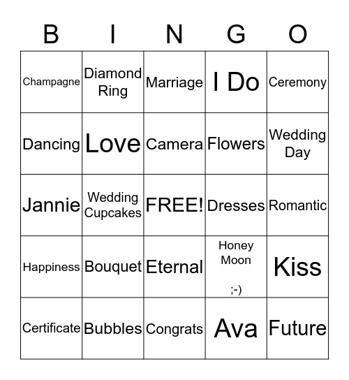 Ava's Kitchen Tea Bingo Card