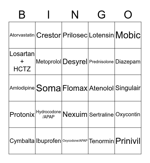 Brand/Generic  Bingo Card