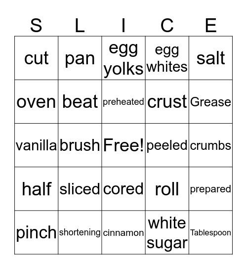 SLICED Bingo Card