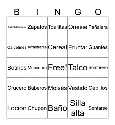 Elizabeth's Baby Shower Bingo Card