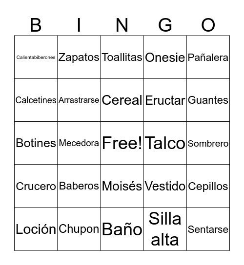 Elizabeth's Baby Shower Bingo Card