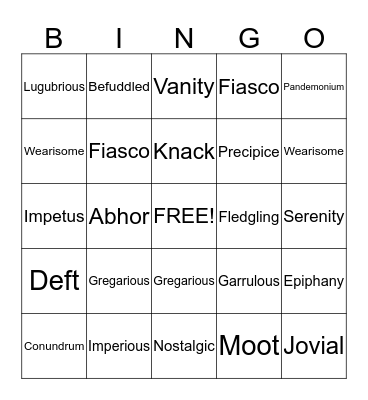 Vocabulary Bingo Card