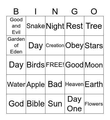 Adam and Eve Bingo Card