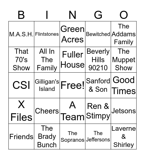 TV Theme Songs Bingo Card