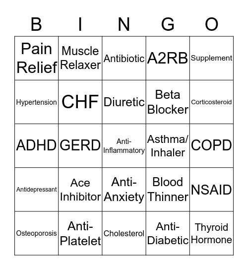 Treatment  Bingo Card