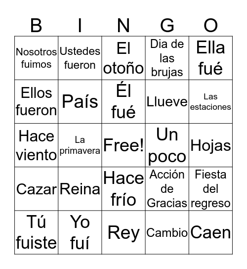 Vocabulario 2  Bingo Card