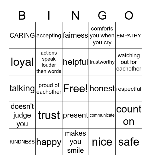 FRIENDSHIP BINGO Card