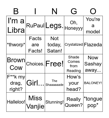The Heart of Drag Bingo Card