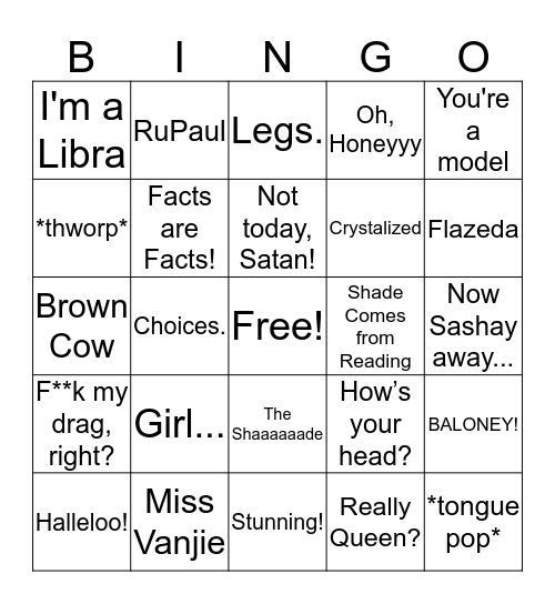 The Heart of Drag Bingo Card