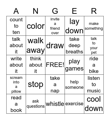 Anger Bingo Card