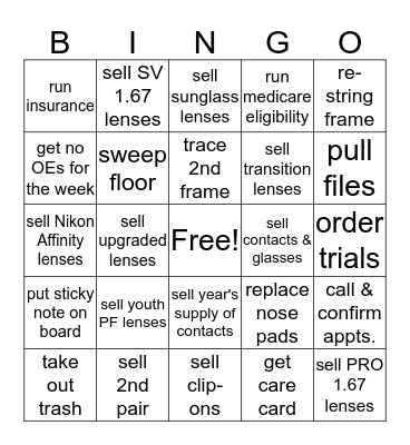 October Optical Bingo Card