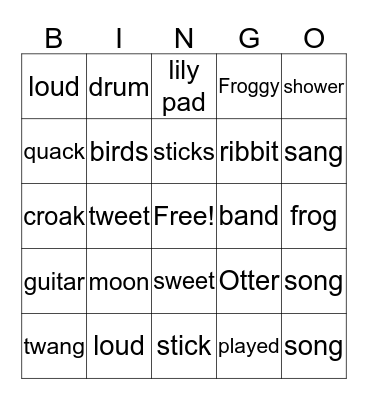 Frog Song Bingo Card