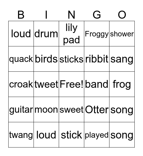 Frog Song Bingo Card