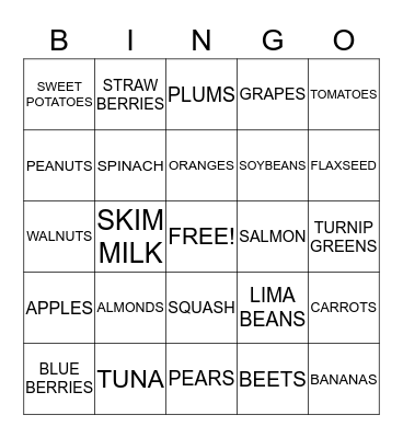 SUPER FOODS Bingo Card