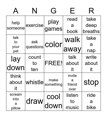 Anger Bingo Card