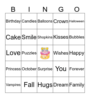 Odyssey's Birthday BINGO Card