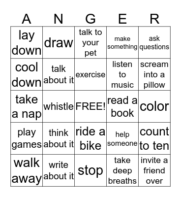 Anger Bingo Card