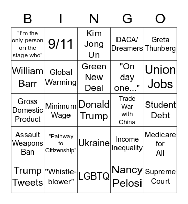 October Democratic Debate BINGO Card