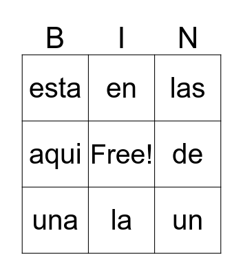 1st 9 weeks Bingo Card