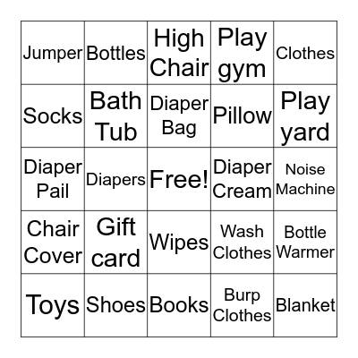 Baby Shower Gift BINGO Card