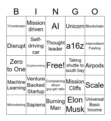 Tech Bro Bingo Card