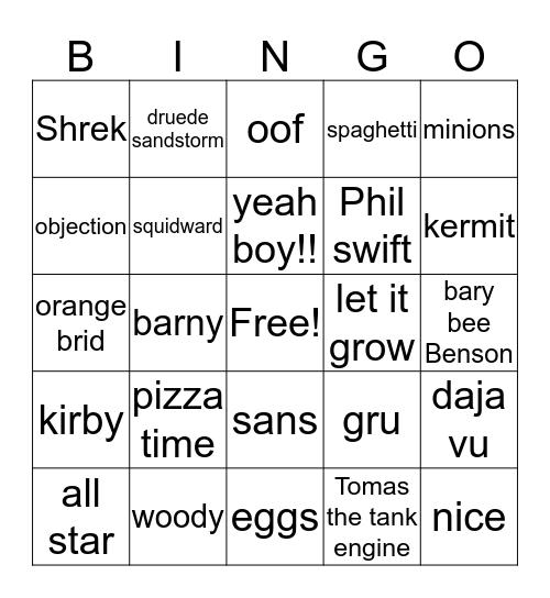 meme bingo Card